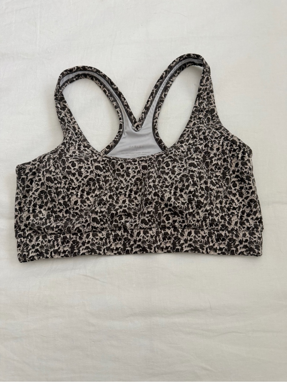 Varley Leopard-Print Racerback Sports Bra in Black & Cream